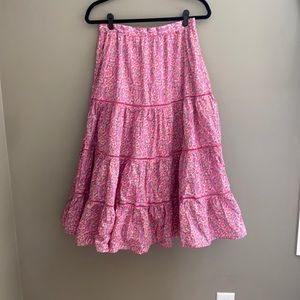 JCrew Pink Floral Midi Skirt